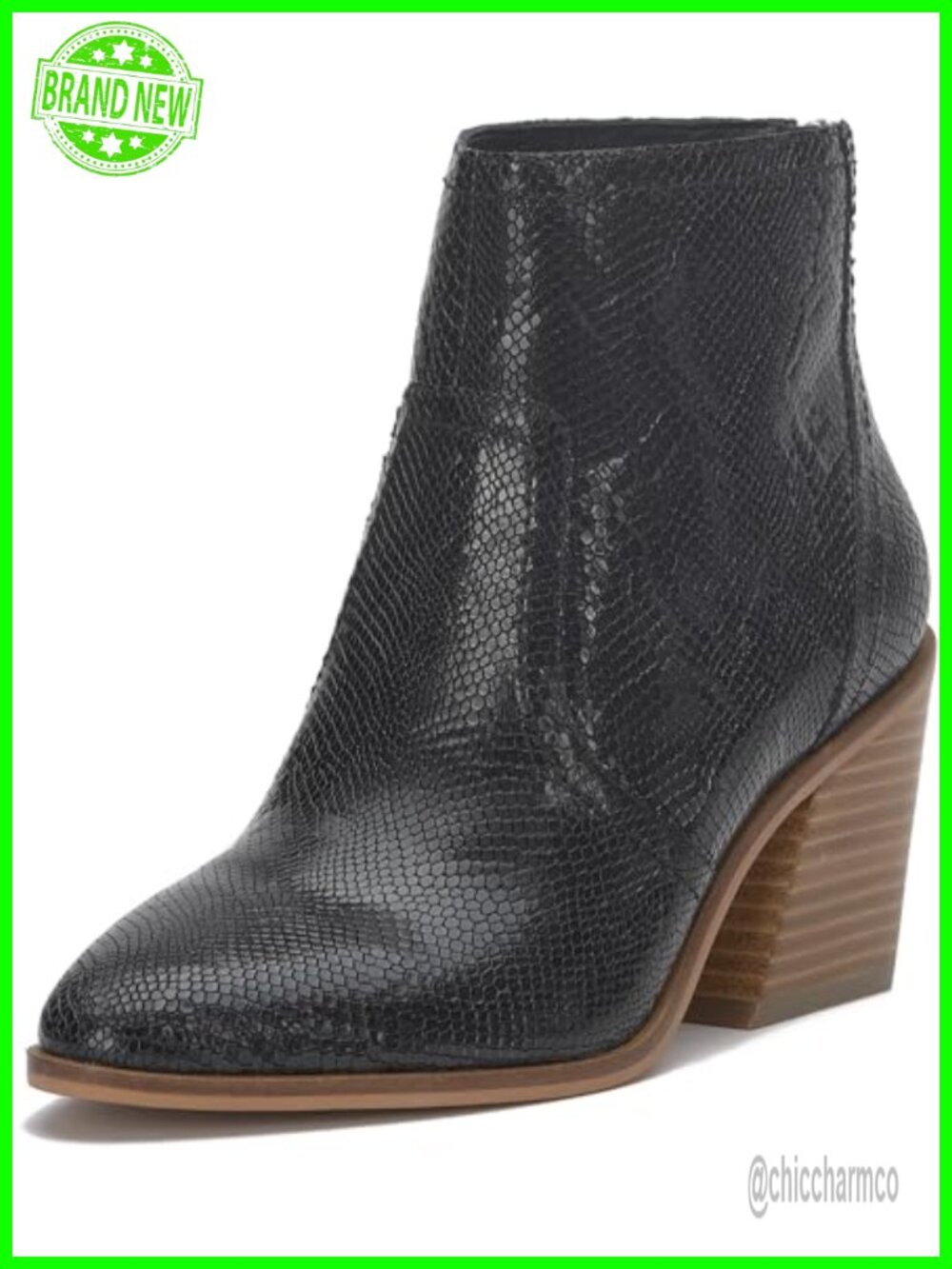 Leather Ankle Bootie Almond Toe Stacked Heel Casual Boot